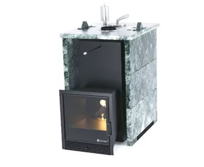 Фото Печь «Анапа» в трехстороннем кожухе  Змеевик в магазине Woodson Фото Печь «Анапа» в трехстороннем кожухе  Змеевик в магазине Woodson
