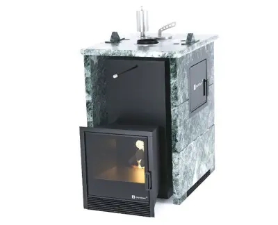 Фото Печь «Анапа» М2 в трехстороннем кожухе Змеевик в магазине Woodson Фото Печь «Анапа» М2 в трехстороннем кожухе Змеевик в магазине Woodson