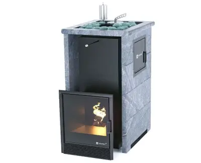 Фото Печь «Сочи» М2 в трехстороннем кожухе Талькохлорит в магазине Woodson Фото Печь «Сочи» М2 в трехстороннем кожухе Талькохлорит в магазине Woodson