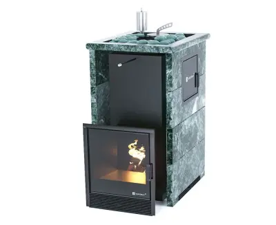 Фото Печь для русской бани Сочи М2 в трёхстороннем кожухе (змеевик) с открытым верхом в магазине Woodson Фото Печь для русской бани Сочи М2 в трёхстороннем кожухе (змеевик) с открытым верхом в магазине Woodson