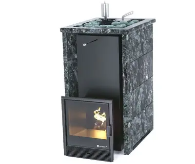 Фото Печь «Геленджик» в трехстороннем кожухе с открытым верхом  Пироксенит в магазине Woodson Фото Печь «Геленджик» в трехстороннем кожухе с открытым верхом  Пироксенит в магазине Woodson