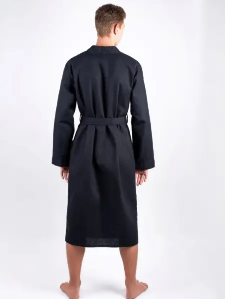 Халат Woodson, вафельный с планкой, р.46-48, чёрный