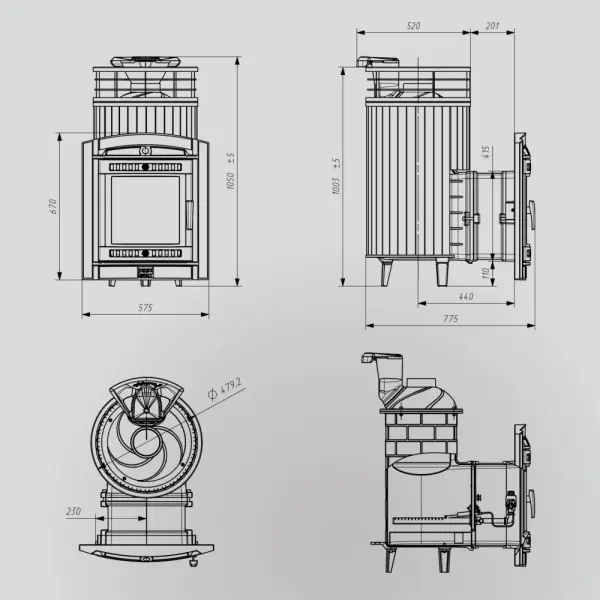 Фото Печь банная "Атмосфера L" Верде Гватемала ламель+сетка с газовой горелкой в магазине Woodson