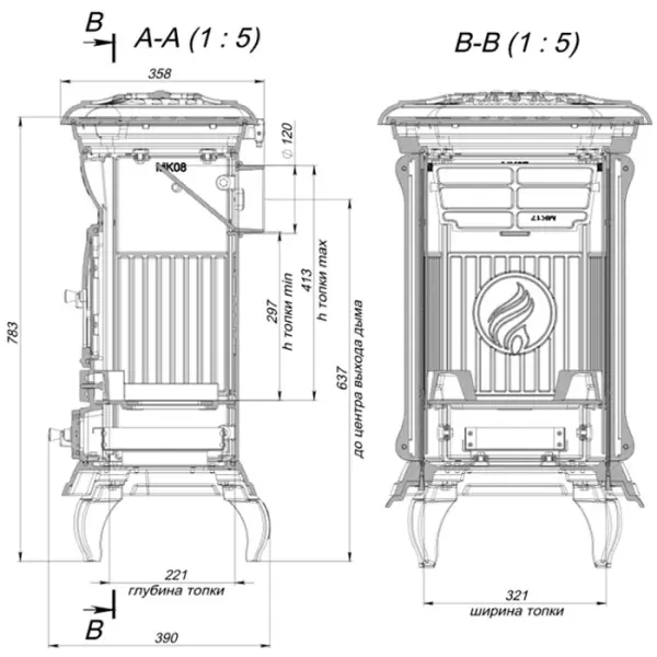Фото Печь чугунная STEP патина медь в магазине Woodson