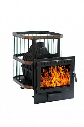Фото Печь банная чугунная "Сибирь-20". Панорамная дверца (Сетка) в магазине Woodson Фото Печь банная чугунная "Сибирь-20". Панорамная дверца (Сетка) в магазине Woodson