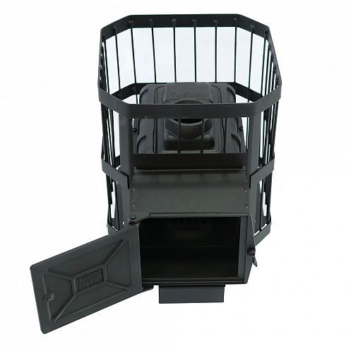 Фото Печь банная чугунная "Сибирь-15". Чугунная дверца с ВТК (Сетка) в магазине Woodson Фото Печь банная чугунная "Сибирь-15". Чугунная дверца с ВТК (Сетка) в магазине Woodson