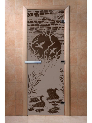 Дверь DoorWood "Лебединое озеро" Графит 1900*700 (Ольха 3п, 8мм)