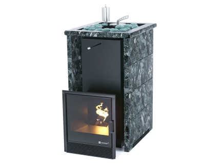 Фото Печь для русской бани Сочи в трёхстороннем кожухе (пироксенит) с открытым верхом в магазине Woodson