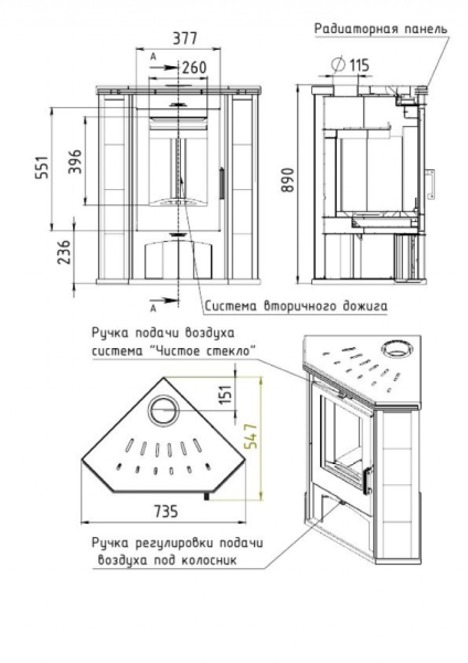 Фото Печь РИТМ 7 угловой в магазине Woodson