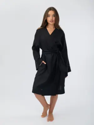Халат кимоно женский Woodson, чёрный лён (40-52)